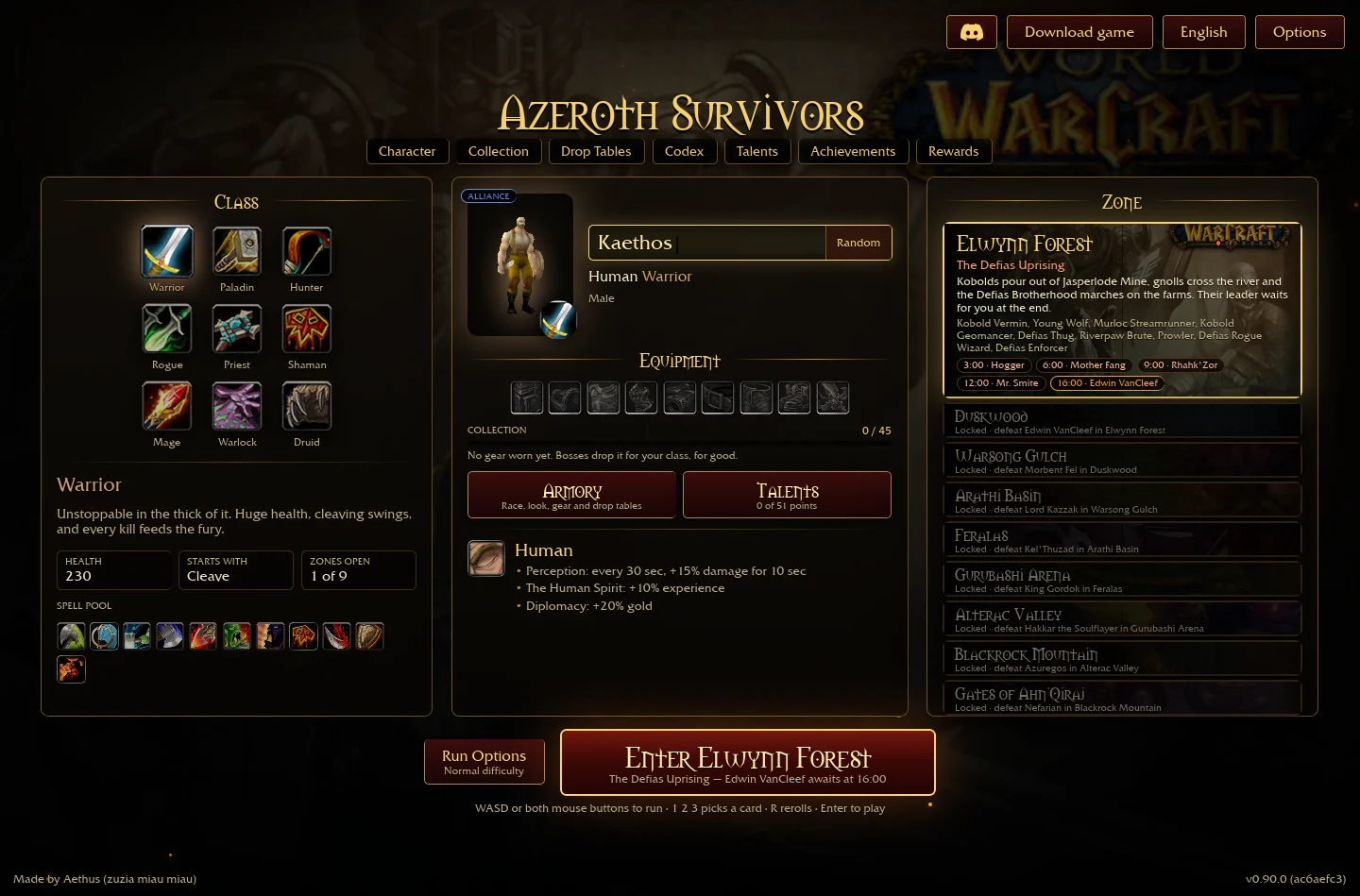Original Azeroth Survivors class selection screen
